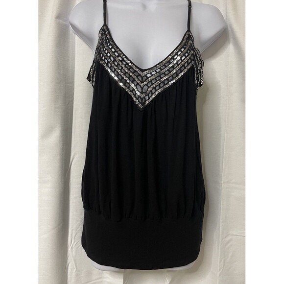 Vintage Y2k 90s Kaity Sz 1X Black Rayon Fairy Tank Top Boho - Picture 1 of 5